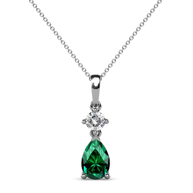 Zaila Pear Shape Emerald and Round Natural Diamond Two Stone Pendant 