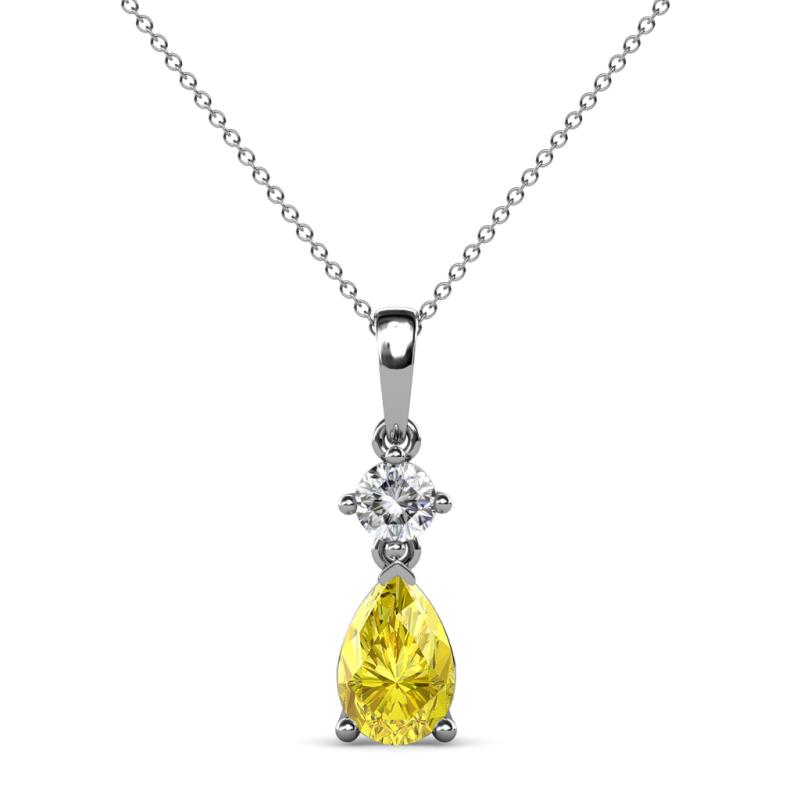 Zaila Pear Shape Yellow Sapphire and Round Natural Diamond Two Stone Pendant 