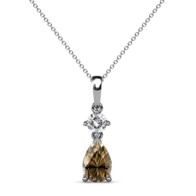 Zaila Pear Shape Smoky Quartz and Round Natural Diamond Two Stone Pendant 