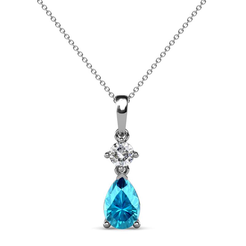 Zaila Pear Shape London Blue Topaz and Round Natural Diamond Two Stone Pendant 