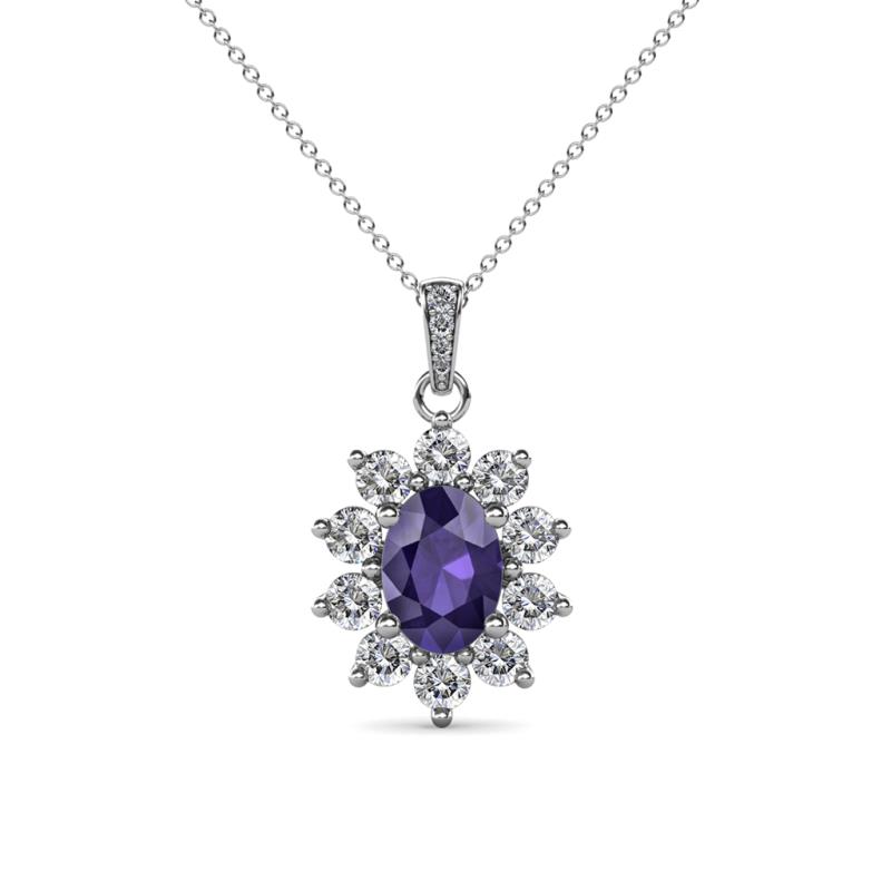 Raizel (7 x 5 mm) Iolite and Diamond Floral Halo Pendant 