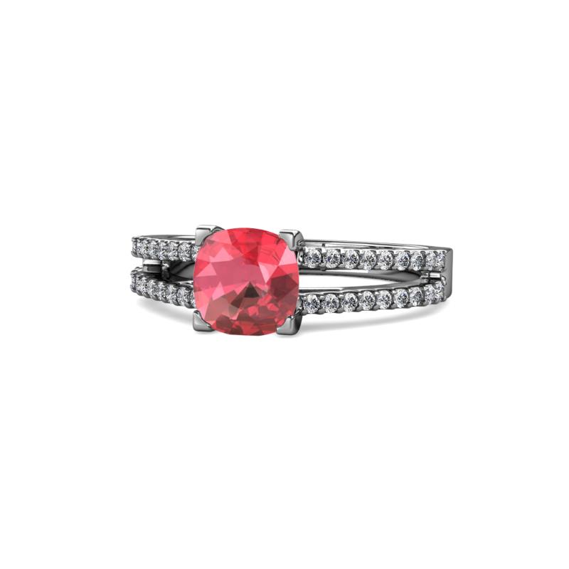 Leilani Cushion Cut Pink Tourmaline and Diamond Solitaire Plus Engagement Ring 