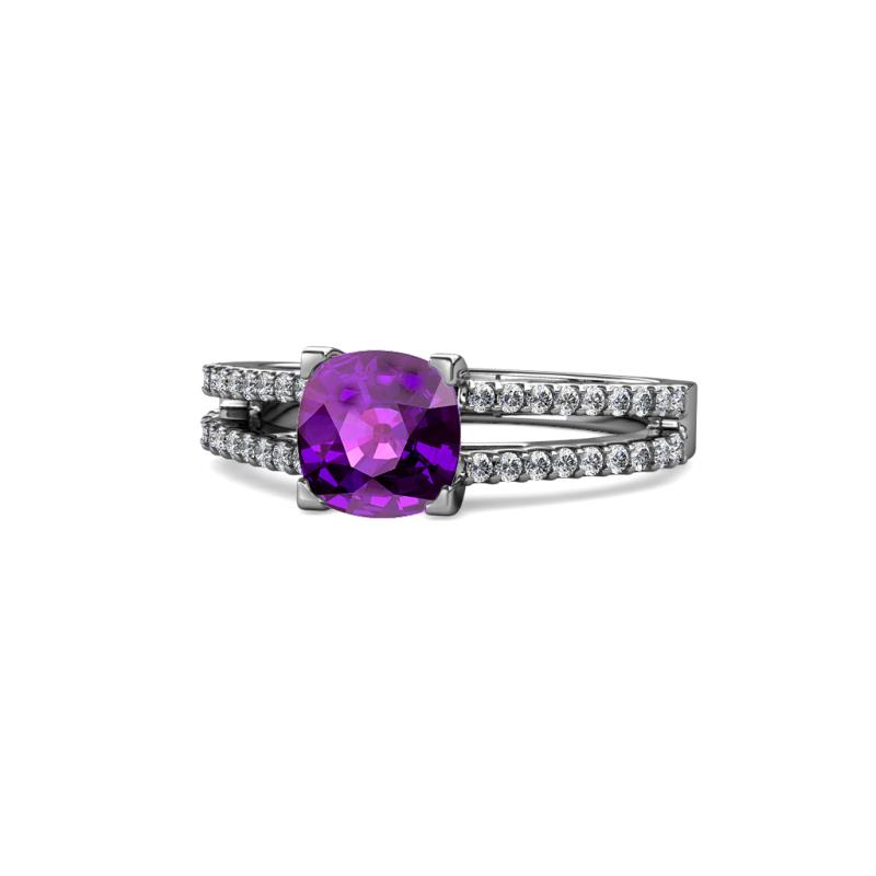 Leilani Cushion Cut Amethyst and Diamond Solitaire Plus Engagement Ring 