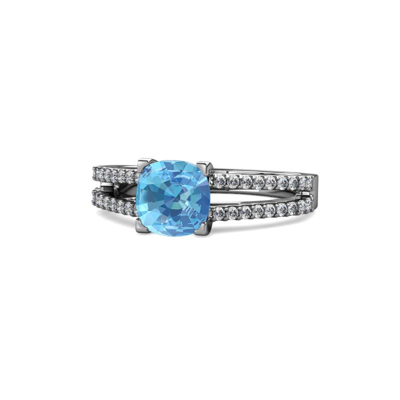 Leilani Cushion Cut Blue Topaz and Diamond Solitaire Plus Engagement Ring 
