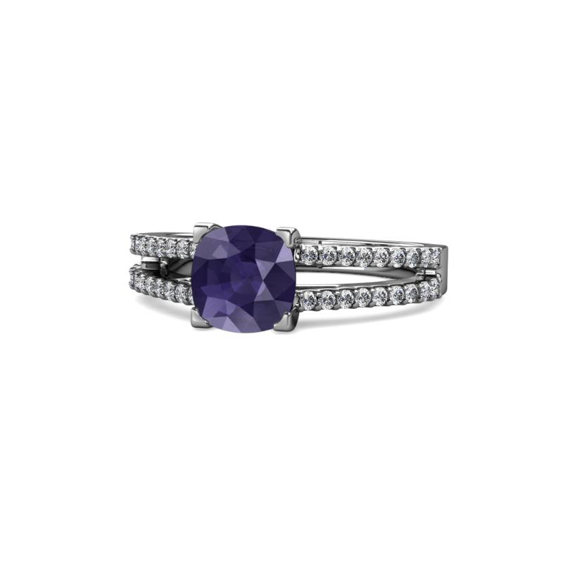 Leilani Cushion Cut Iolite and Diamond Solitaire Plus Engagement Ring 