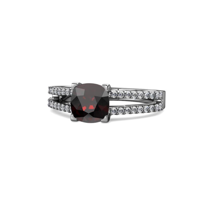 Leilani Cushion Cut Red Garnet and Diamond Solitaire Plus Engagement Ring 