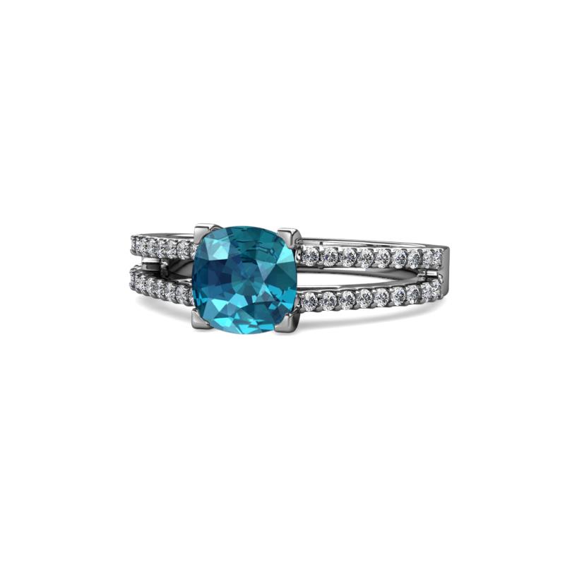 Leilani Cushion Cut London Blue Topaz and Diamond Solitaire Plus Engagement Ring 