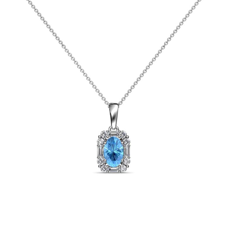 Edlyn Blue Topaz and Diamond Halo Pendant 