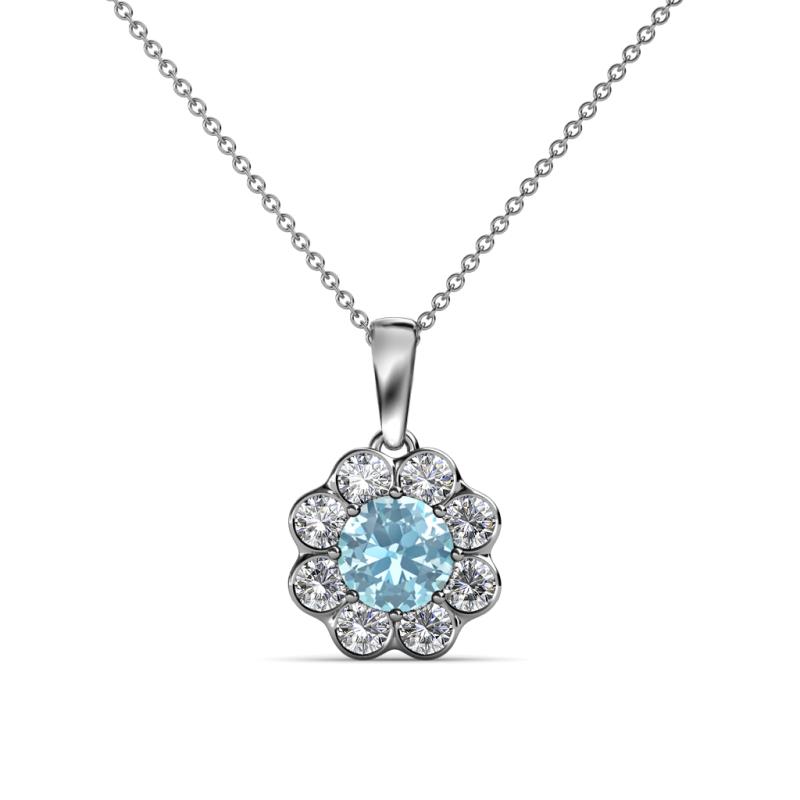 Urania 0.80 ctw Aquamarine (5.00 mm) and Lab Grown Diamond Floral Halo Pendant 