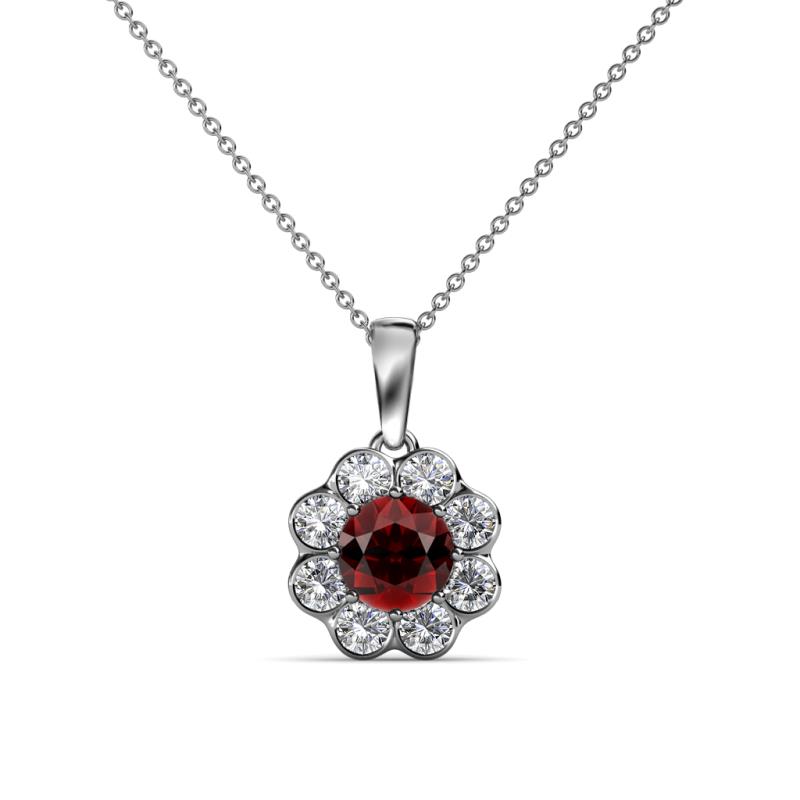 Urania 1.03 ctw Red Garnet (5.00 mm) and Lab Grown Diamond Floral Halo Pendant 