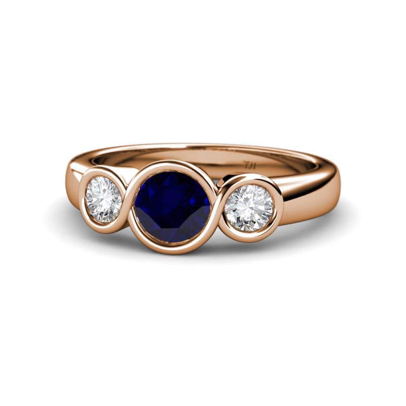 Naava Blue Sapphire and Diamond Three Stone Engagement Ring 