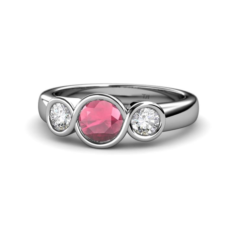 Naava Rhodolite Garnet and Diamond Three Stone Engagement Ring 