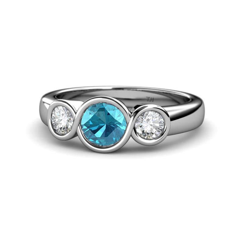Naava London Blue Topaz and Diamond Three Stone Engagement Ring 
