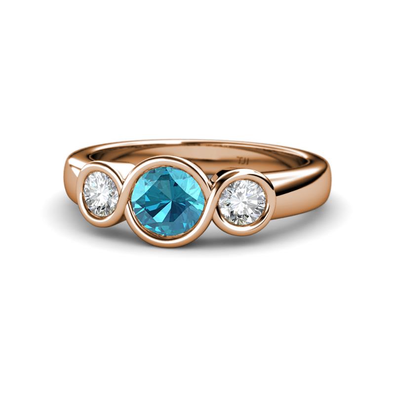 Naava London Blue Topaz and Diamond Three Stone Engagement Ring 