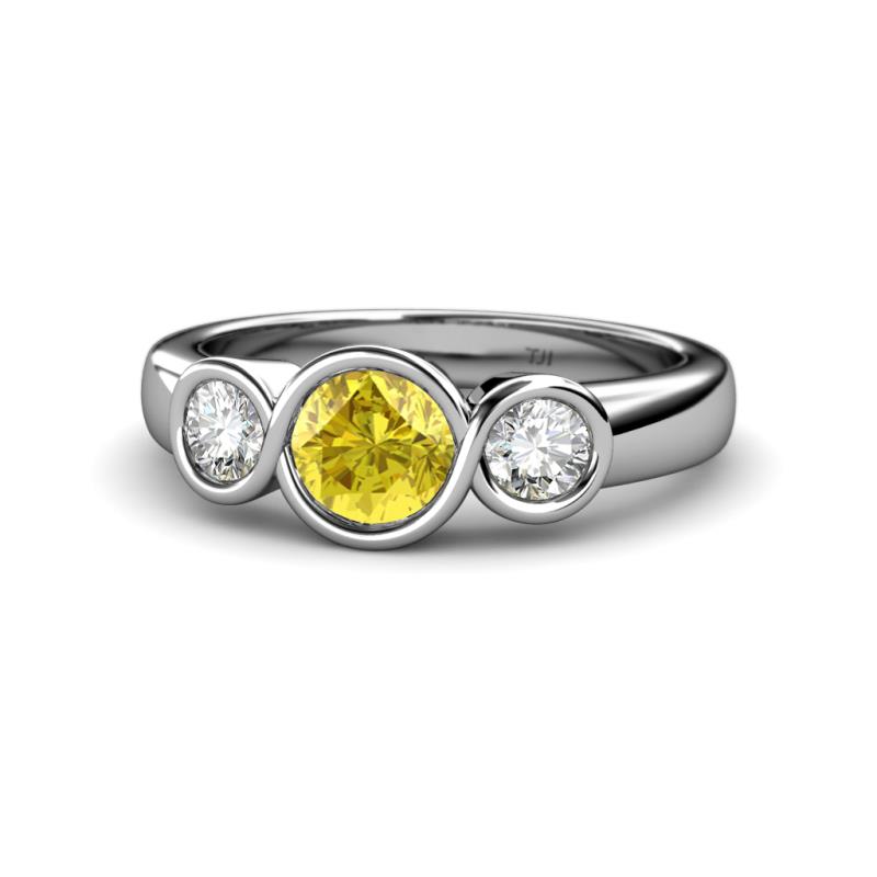 Naava Yellow Sapphire and Diamond Three Stone Engagement Ring 