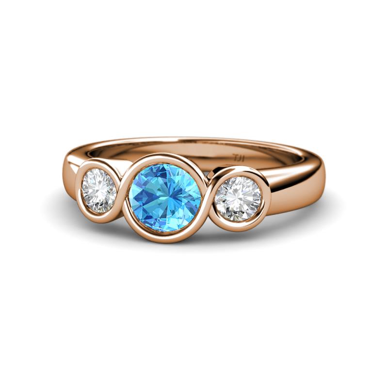 Naava Blue Topaz and Diamond Three Stone Engagement Ring 