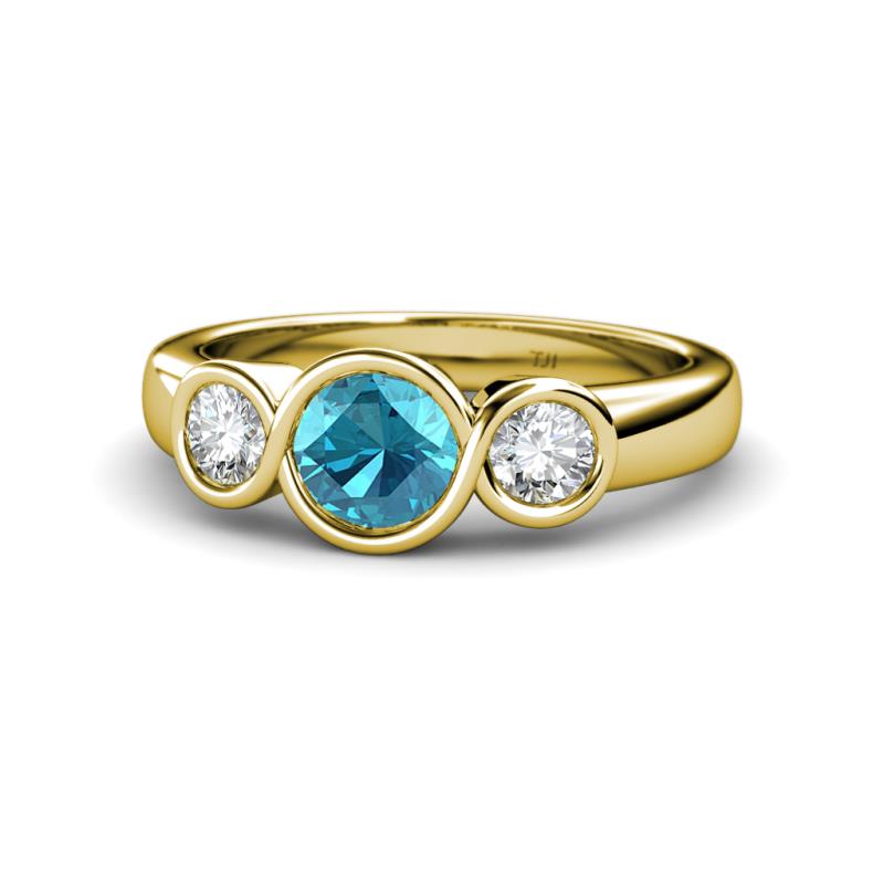 Naava London Blue Topaz and Diamond Three Stone Engagement Ring 
