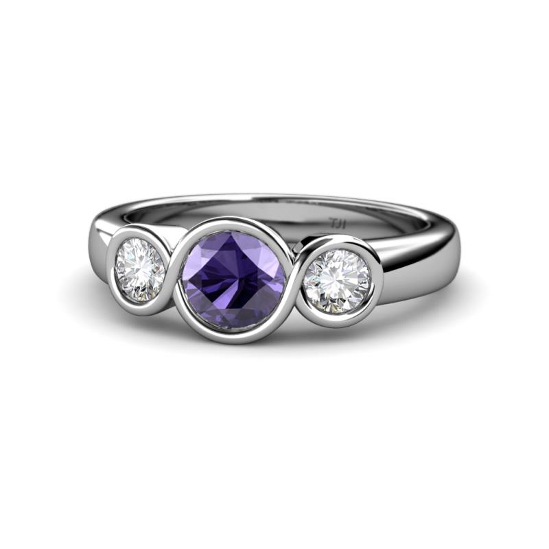 Naava Iolite and Diamond Three Stone Engagement Ring 