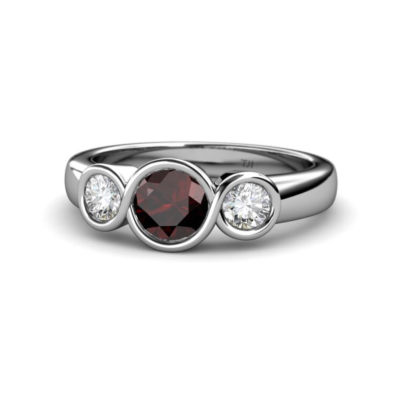Naava Red Garnet and Diamond Three Stone Engagement Ring 