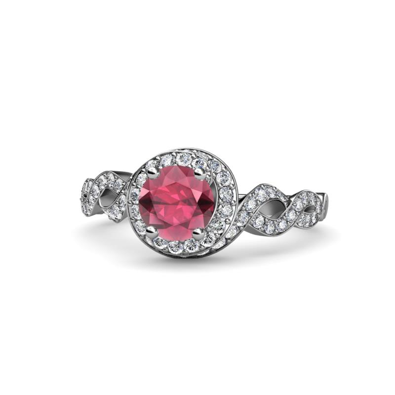 Hana Signature Rhodolite Garnet and Diamond Halo Engagement Ring 