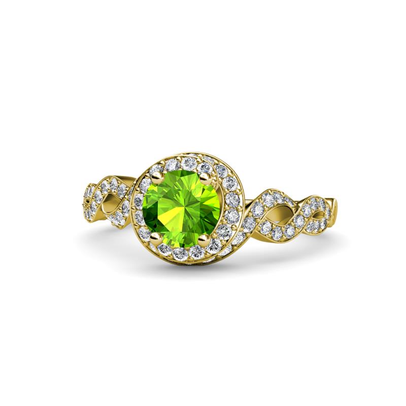 Hana Signature Peridot and Diamond Halo Engagement Ring 