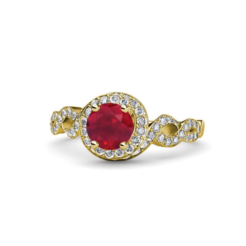 Hana Signature Ruby and Diamond Halo Engagement Ring 