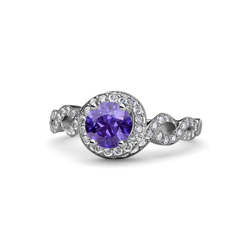 Hana Signature Iolite and Diamond Halo Engagement Ring 