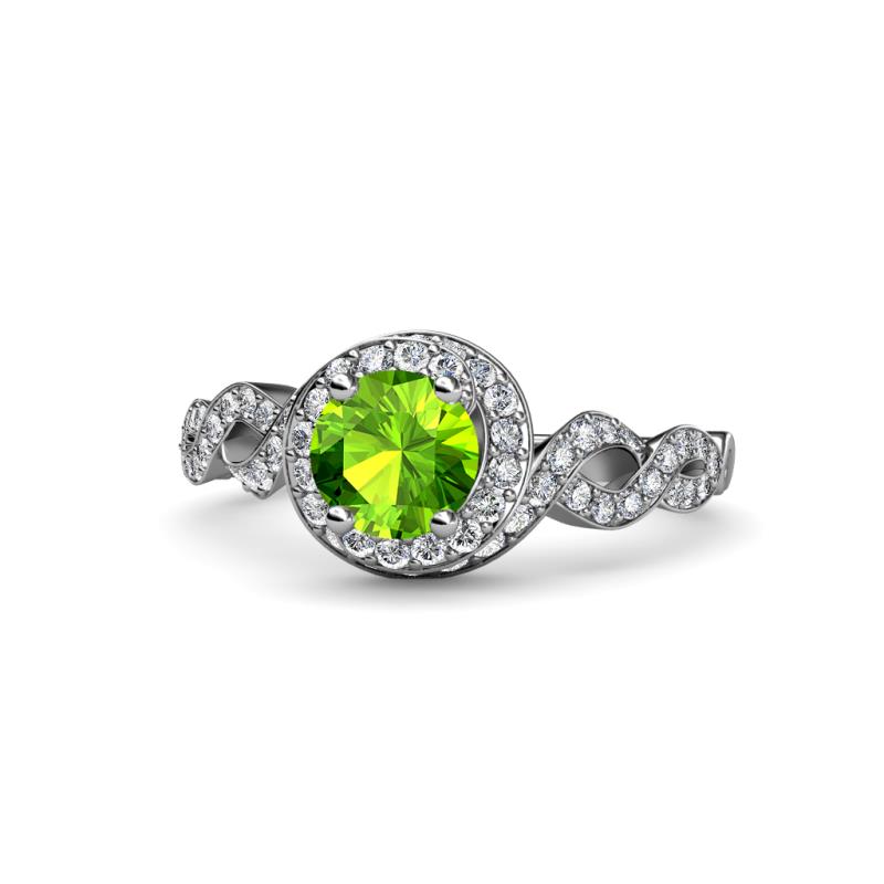Hana Signature Peridot and Diamond Halo Engagement Ring 