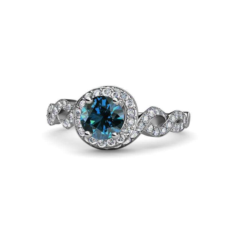 Hana Signature Blue and White Diamond Halo Engagement Ring 