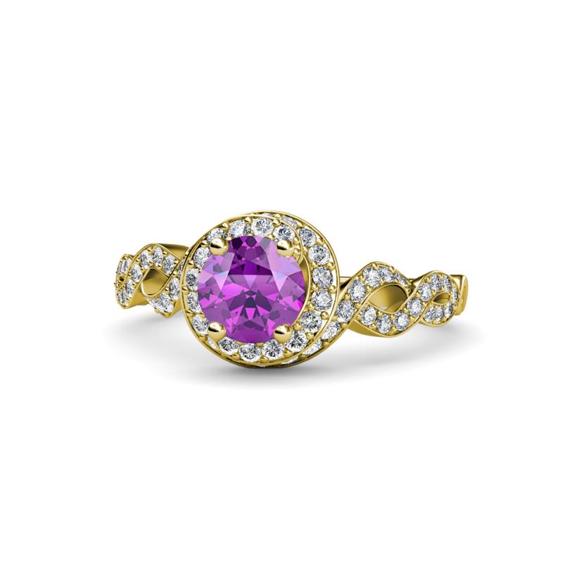 Hana Signature Amethyst and Diamond Halo Engagement Ring 