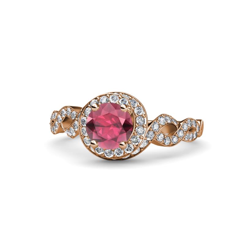 Hana Signature Rhodolite Garnet and Diamond Halo Engagement Ring 
