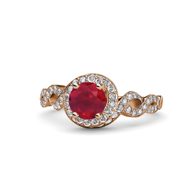 Hana Signature Ruby and Diamond Halo Engagement Ring 
