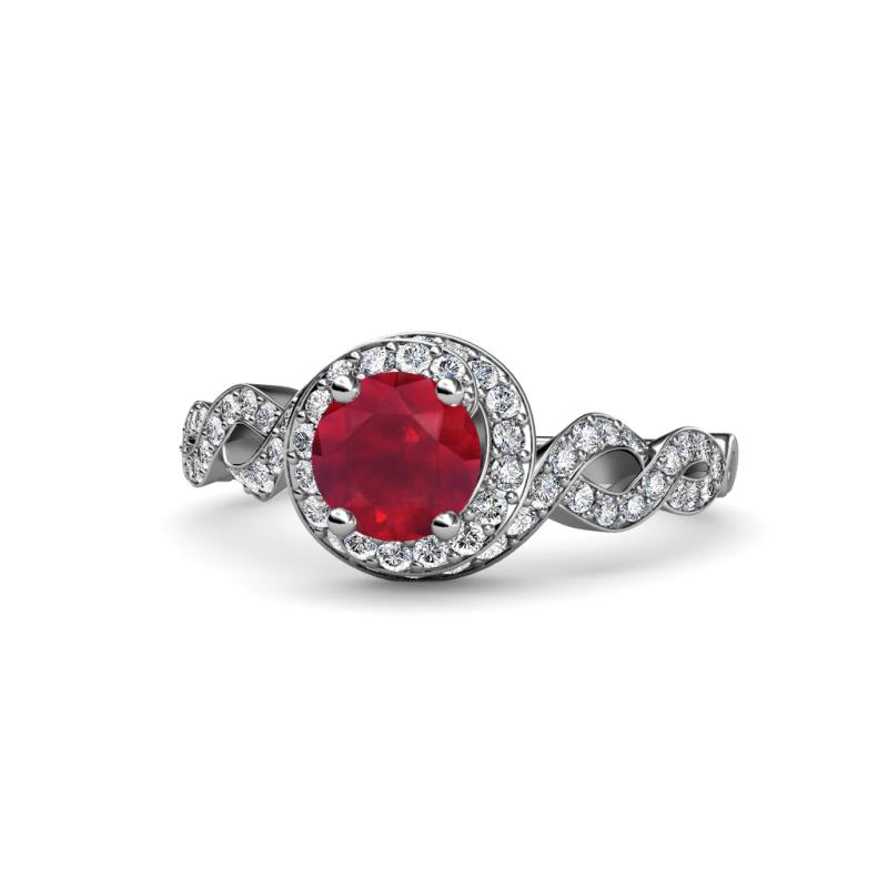 Hana Signature Ruby and Diamond Halo Engagement Ring 