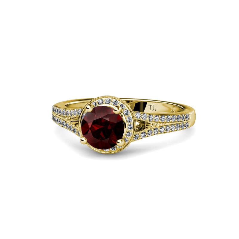 Levana Signature Red Garnet and Diamond Halo Engagement Ring 