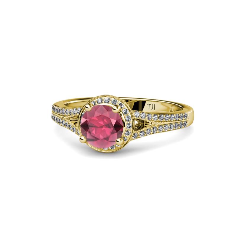 Levana Signature Rhodolite Garnet and Diamond Halo Engagement Ring 