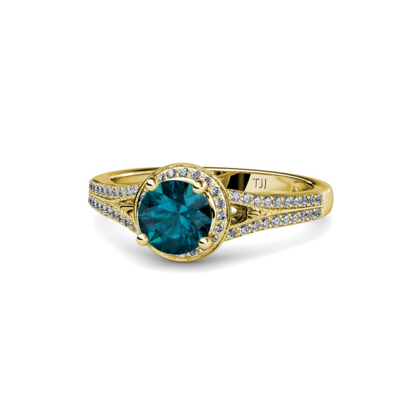 Levana Signature London Blue Topaz and Diamond Halo Engagement Ring 