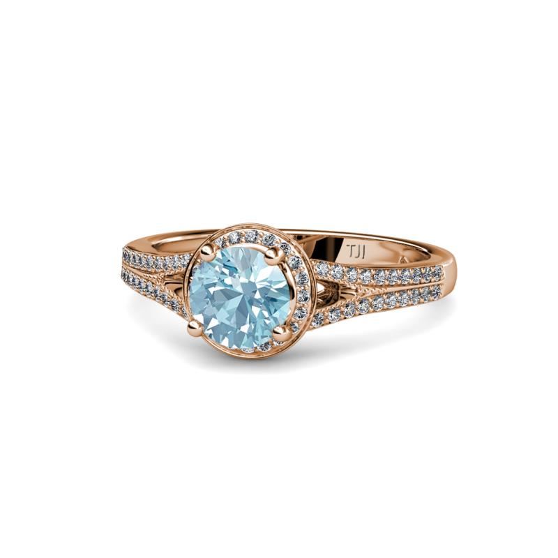 Levana Signature Aquamarine and Diamond Halo Engagement Ring 