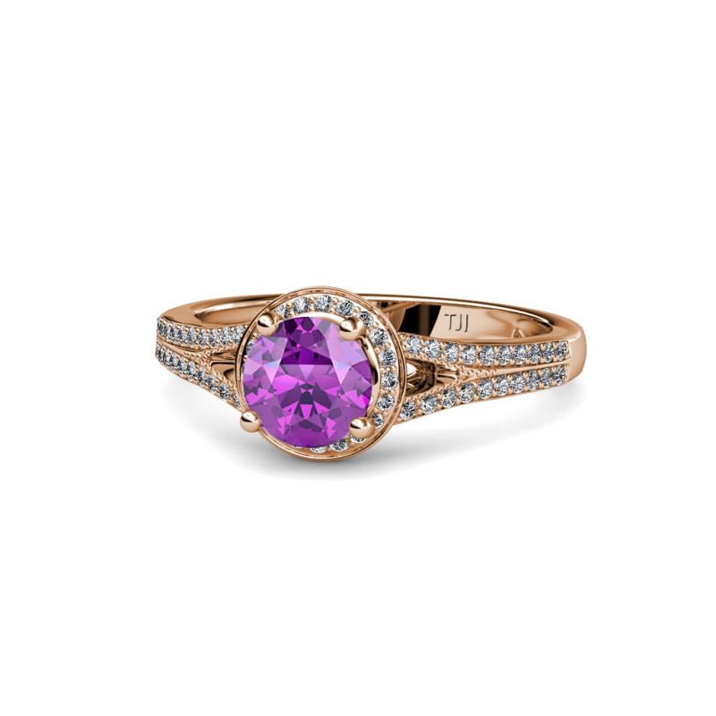 Levana Signature Amethyst and Diamond Halo Engagement Ring 