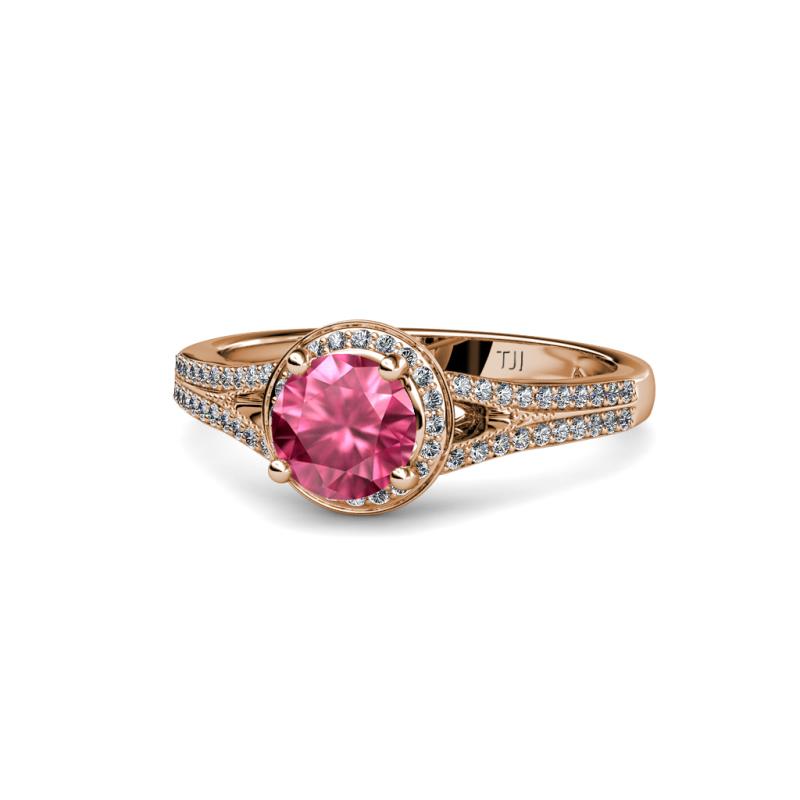 Levana Signature Pink Tourmaline and Diamond Halo Engagement Ring 