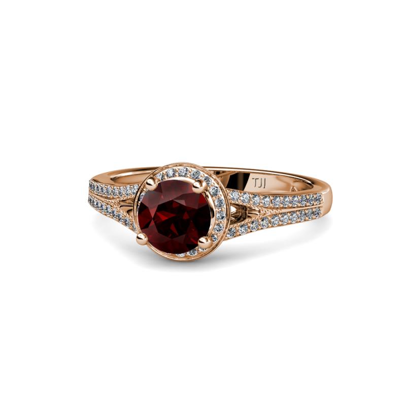Levana Signature Red Garnet and Diamond Halo Engagement Ring 