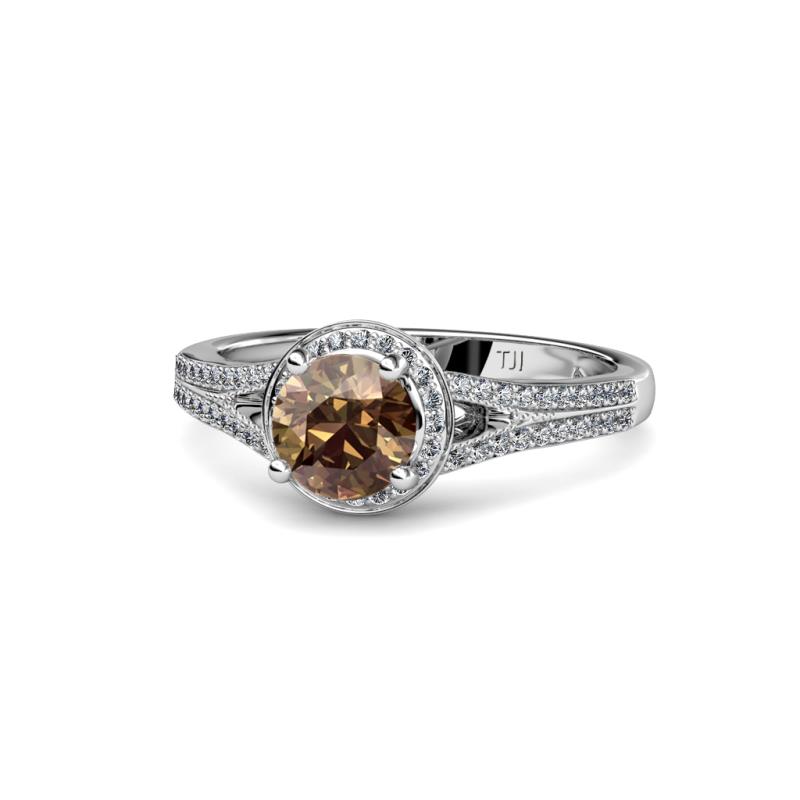 Levana Signature Smoky Quartz and Diamond Halo Engagement Ring 