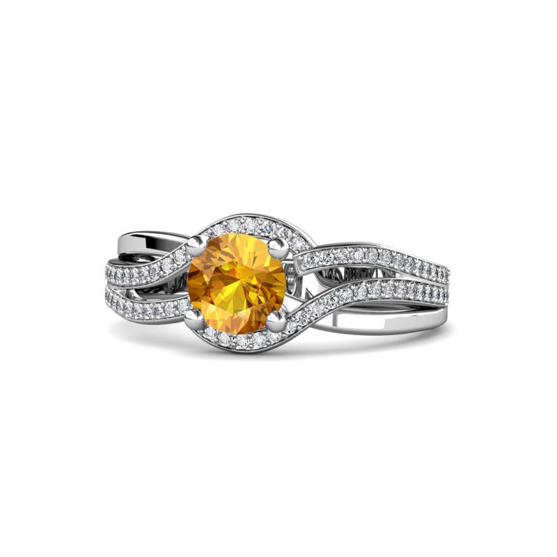 Aimee Signature Citrine and Diamond Bypass Halo Engagement Ring 