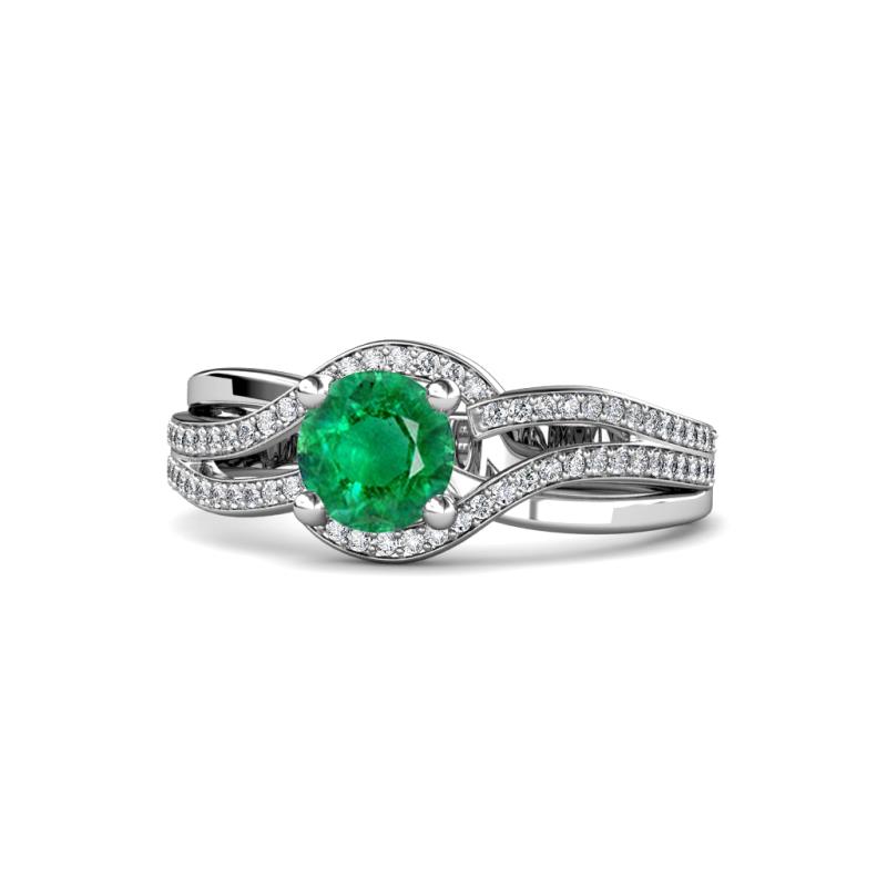 Aimee Signature Emerald and Diamond Bypass Halo Engagement Ring 