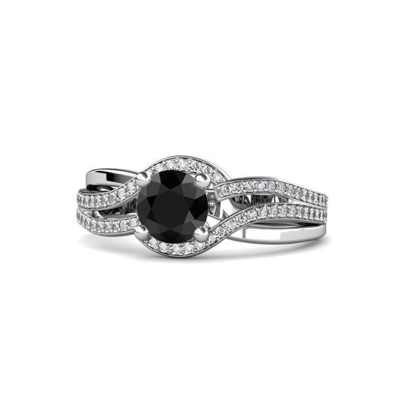 Aimee Signature Black and White Diamond Bypass Halo Engagement Ring 
