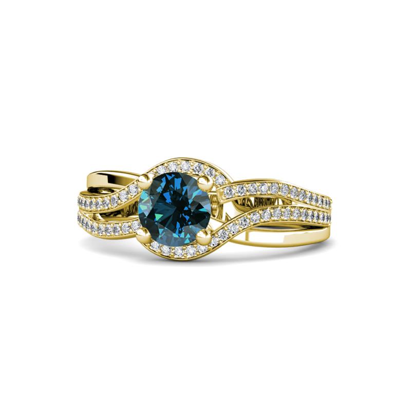 Aimee Signature Blue and White Diamond Bypass Halo Engagement Ring 