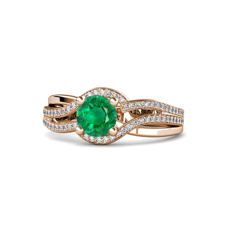Aimee Signature Emerald and Diamond Bypass Halo Engagement Ring 
