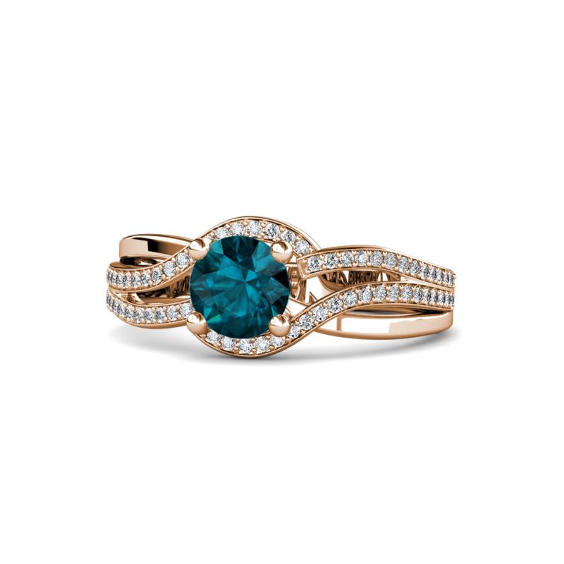 Aimee Signature London Blue Topaz and Diamond Bypass Halo Engagement Ring 