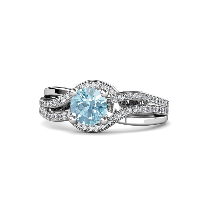 Aimee Signature Aquamarine and Diamond Bypass Halo Engagement Ring 