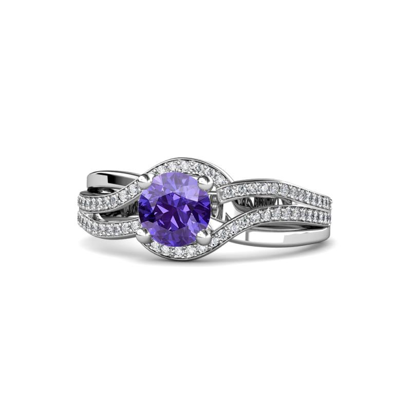 Aimee Signature Iolite and Diamond Bypass Halo Engagement Ring 