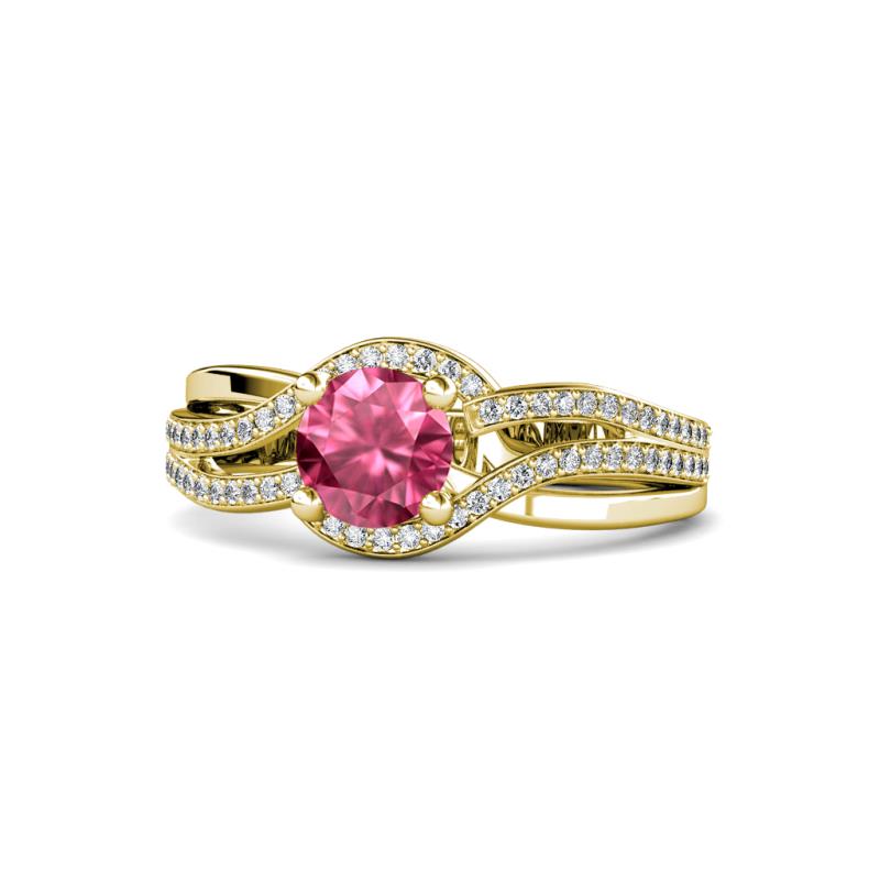Aimee Signature Pink Tourmaline and Diamond Bypass Halo Engagement Ring 